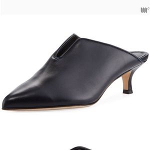 Tibi Dana Leather Pointed Toe Kitten Heel Mule Pumps